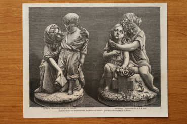 Holzstich London 1871 internationale Ausstellung Skulpturen A Tantardini CAW Wilke Großbritannien